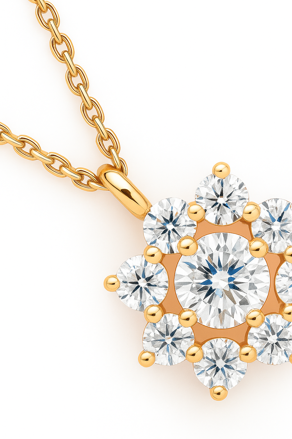 Rose Gold Plated Starburst Pendant Necklace for Women – Elegant CZ Diamond Design