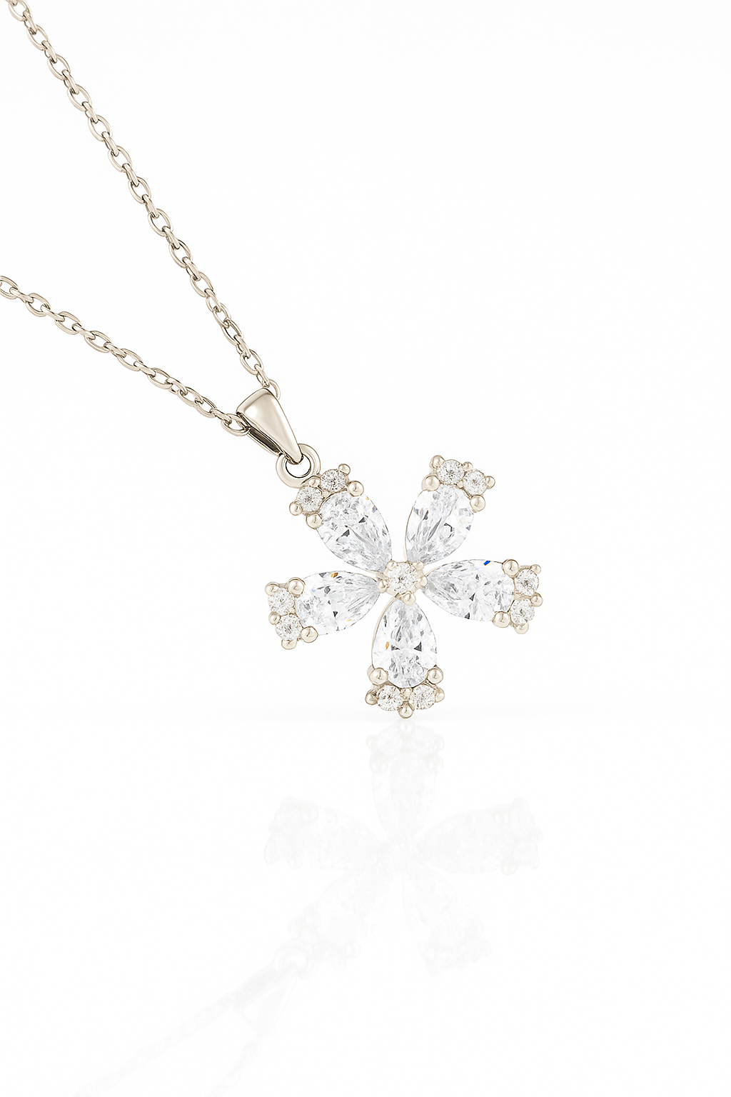 Silver Plated Floral Cross Pendant Necklace for Women – CZ Diamond Elegant Design