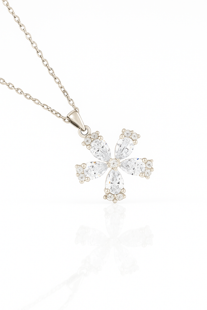 Silver Plated Floral Cross Pendant Necklace for Women – CZ Diamond Elegant Design