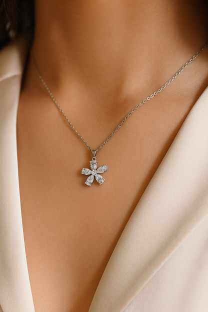 Silver Plated Floral Cross Pendant Necklace for Women – CZ Diamond Elegant Design