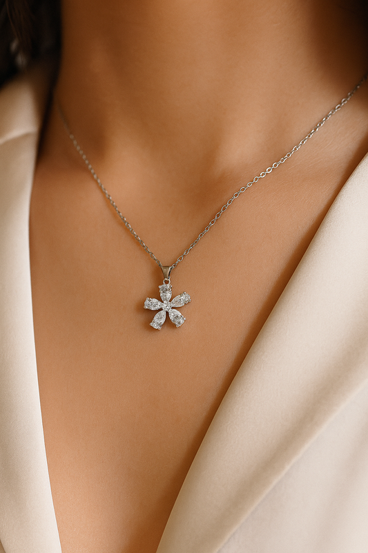 Silver Plated Floral Cross Pendant Necklace for Women – CZ Diamond Elegant Design