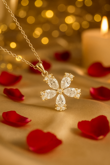 Silver Plated Floral Cross Pendant Necklace for Women – CZ Diamond Elegant Design