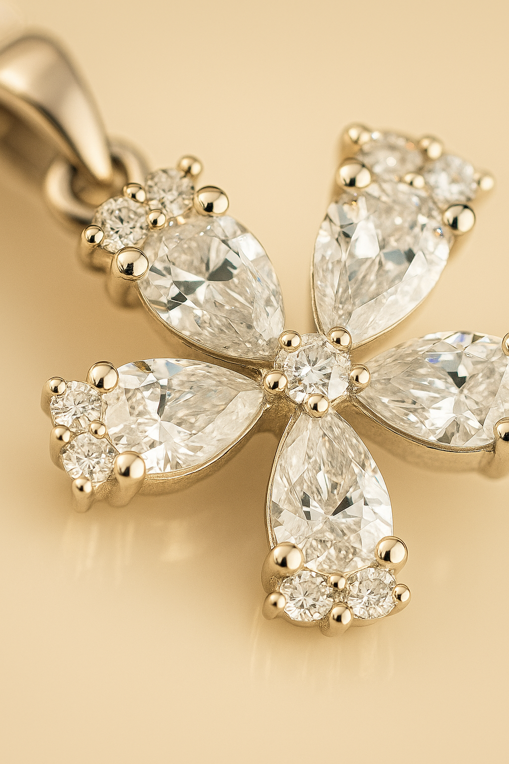 Silver Plated Floral Cross Pendant Necklace for Women – CZ Diamond Elegant Design