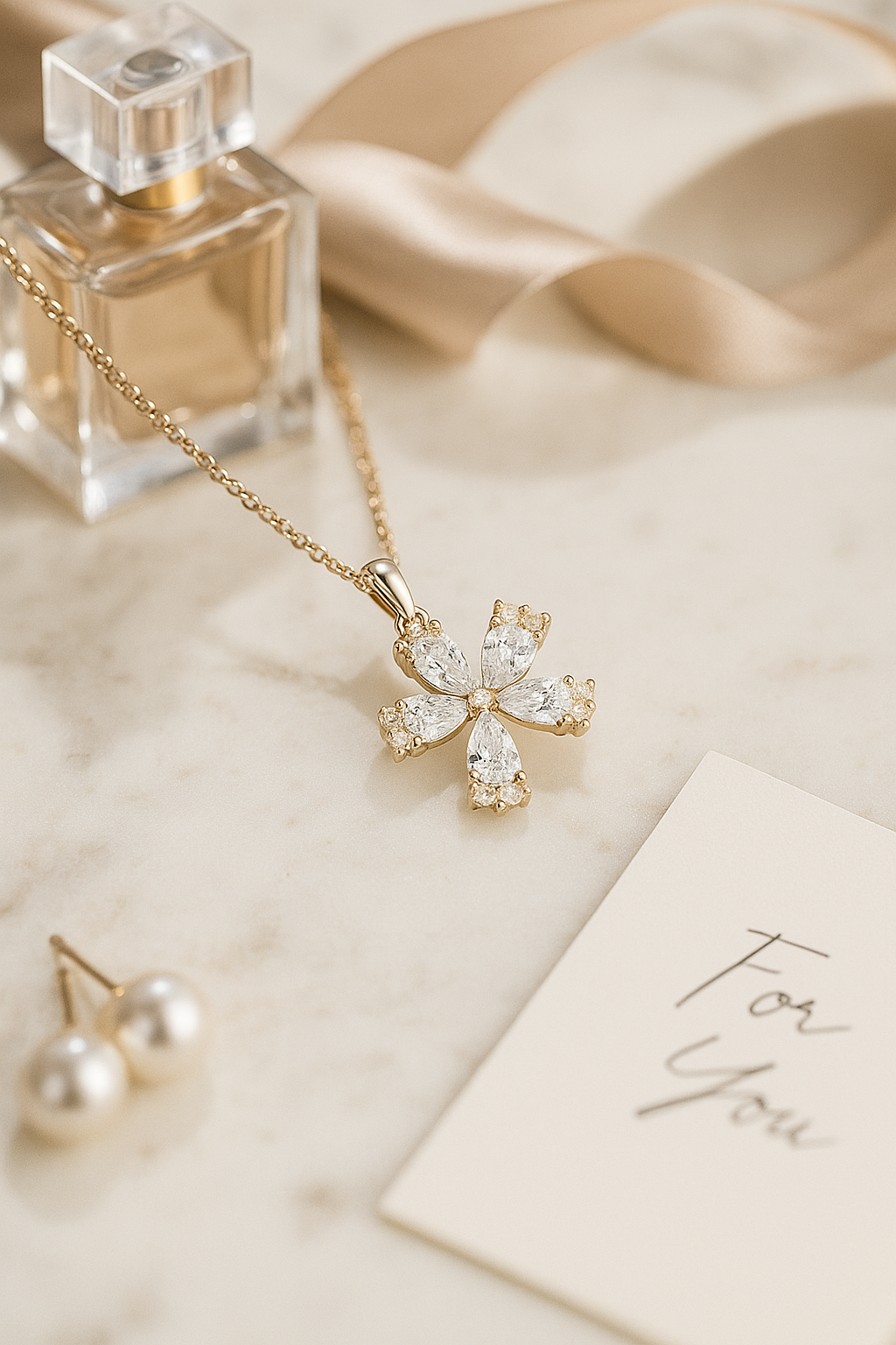 Silver Plated Floral Cross Pendant Necklace for Women – CZ Diamond Elegant Design