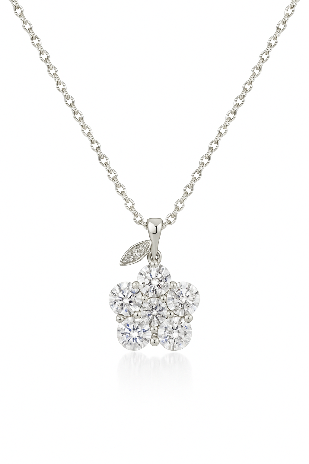 Silver Plated Floral Pendant Necklace for Women – Sparkling CZ Diamond Flower Design