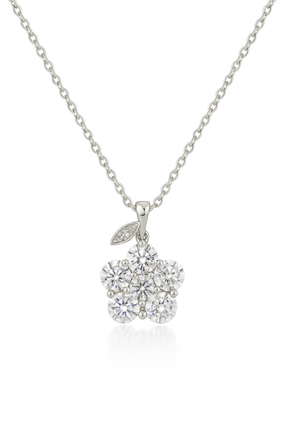 Silver Plated Floral Pendant Necklace for Women – Sparkling CZ Diamond Flower Design