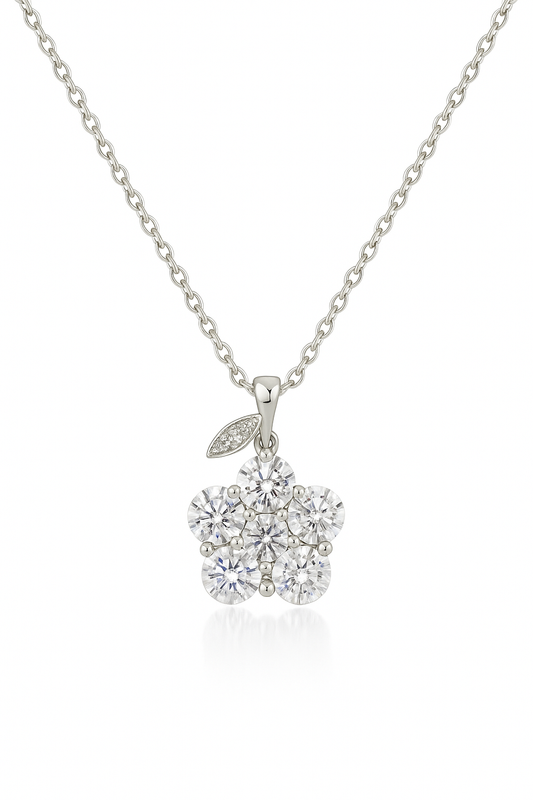 Silver Plated Floral Pendant Necklace for Women – Sparkling CZ Diamond Flower Design