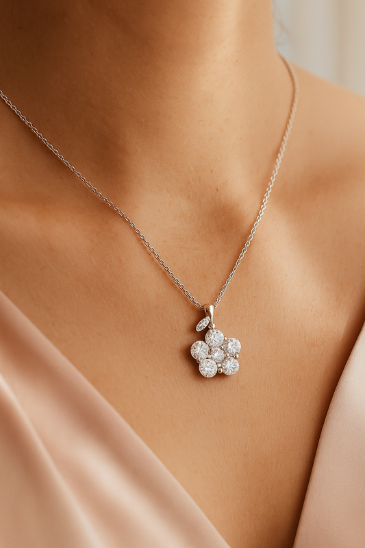 Silver Plated Floral Pendant Necklace for Women – Sparkling CZ Diamond Flower Design