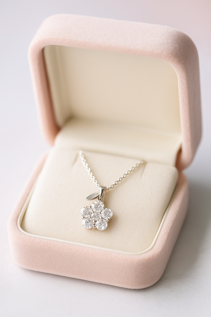 Silver Plated Floral Pendant Necklace for Women – Sparkling CZ Diamond Flower Design