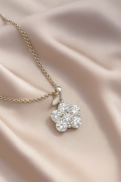 Silver Plated Floral Pendant Necklace for Women – Sparkling CZ Diamond Flower Design