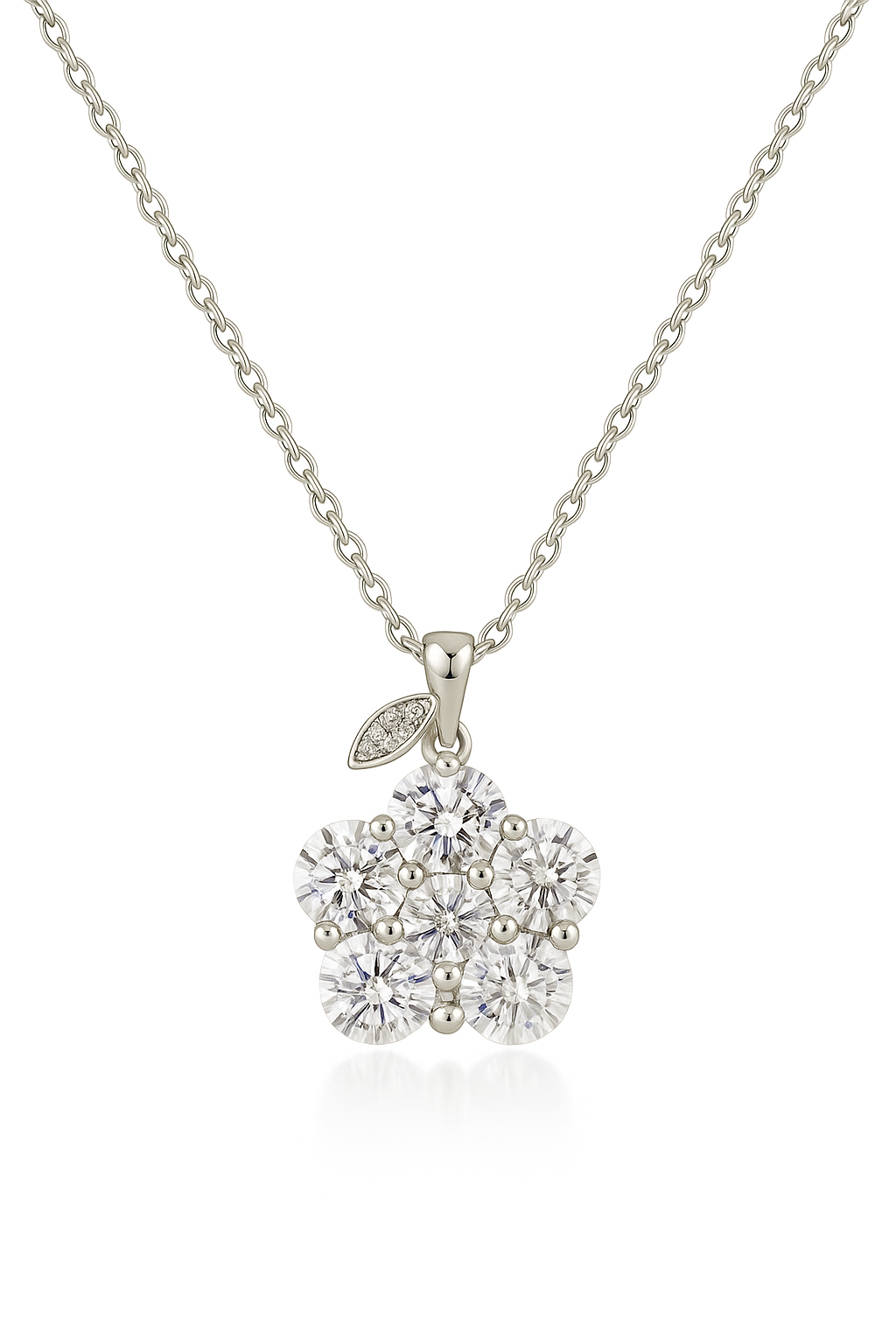 Silver Plated Floral Pendant Necklace for Women – Sparkling CZ Diamond Flower Design