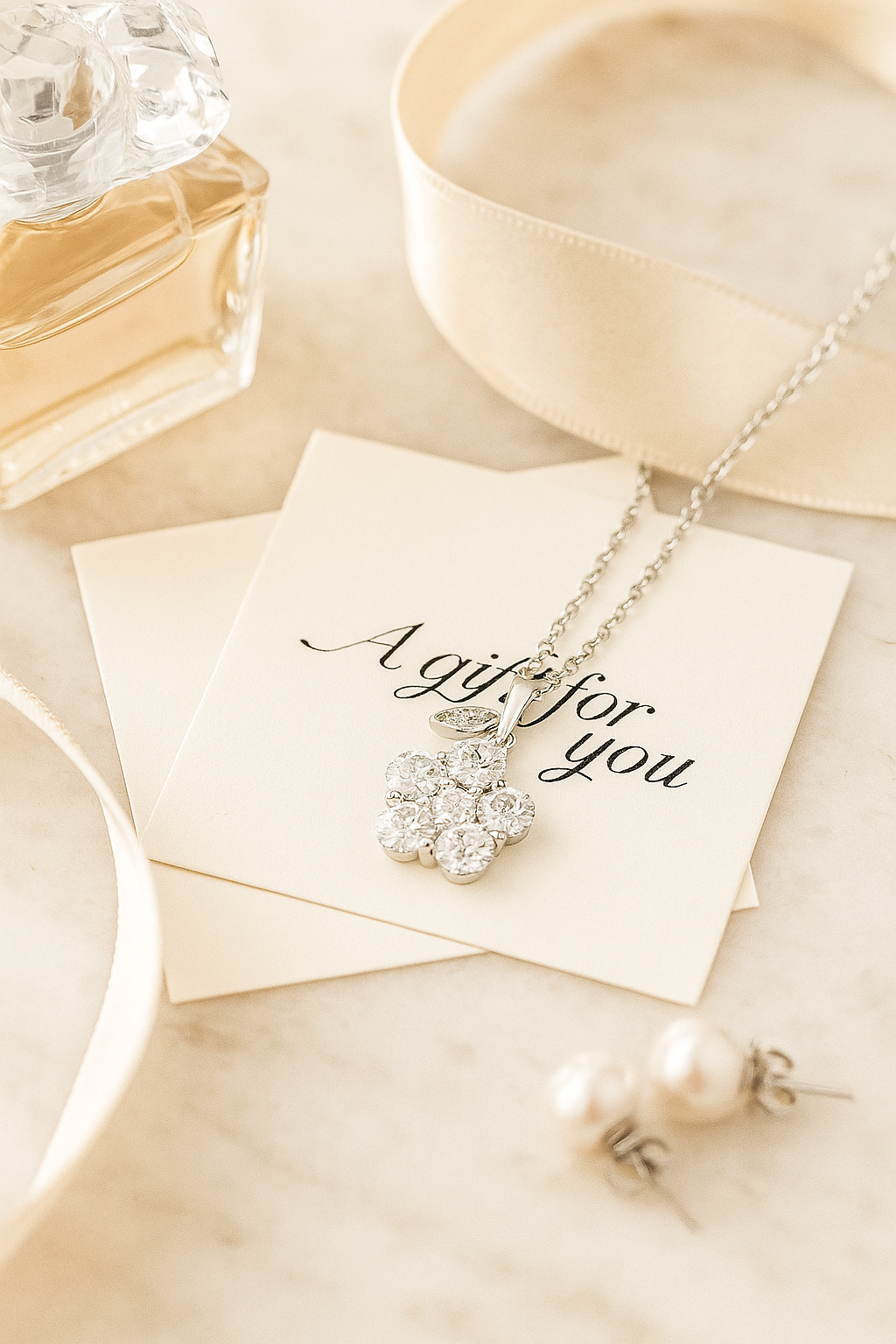 Silver Plated Floral Pendant Necklace for Women – Sparkling CZ Diamond Flower Design