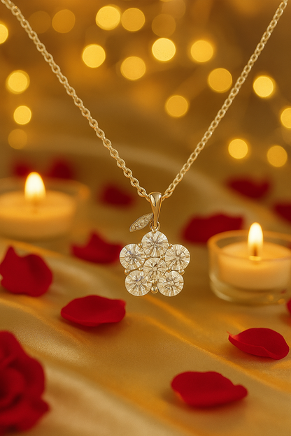 Silver Plated Floral Pendant Necklace for Women – Sparkling CZ Diamond Flower Design