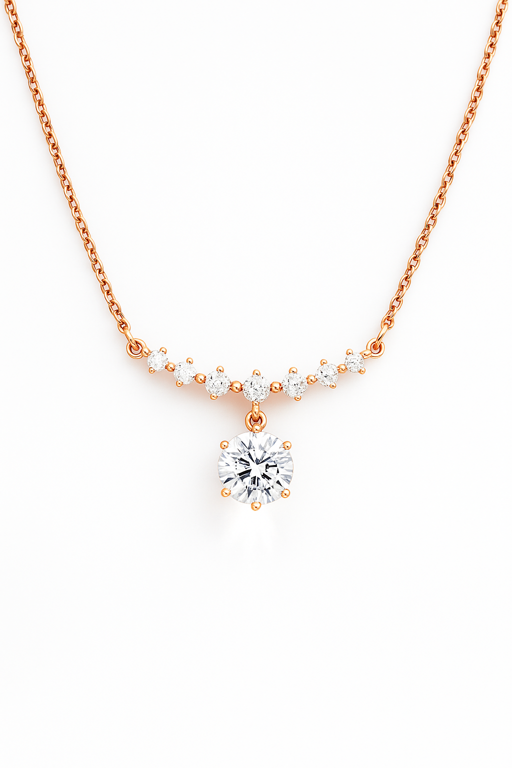 Rose Gold Plated Drop Pendant Necklace for Women – Elegant CZ Diamond Chain Design