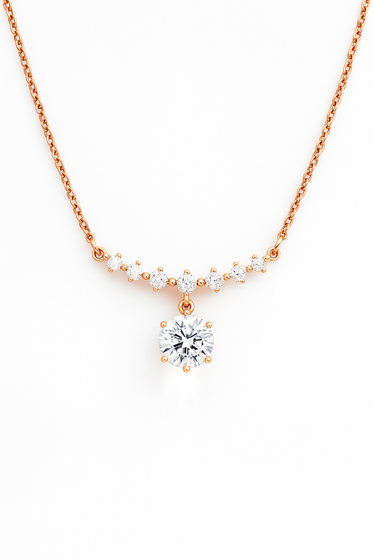 Rose Gold Plated Drop Pendant Necklace for Women – Elegant CZ Diamond Chain Design