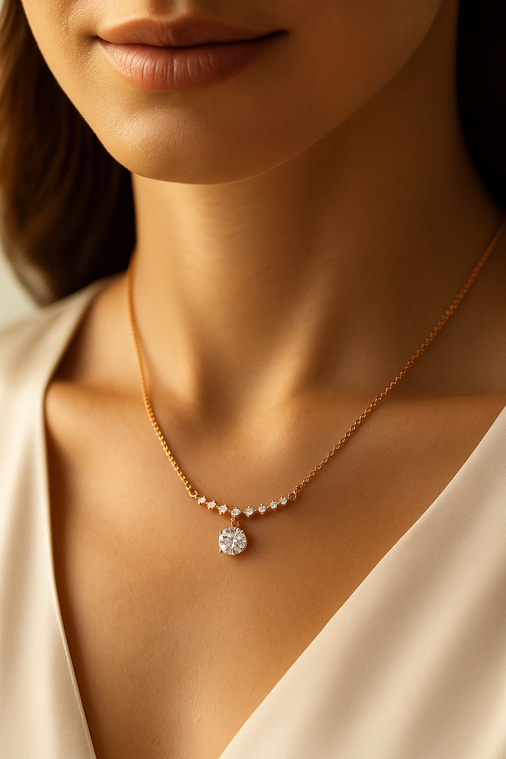 Rose Gold Plated Drop Pendant Necklace for Women – Elegant CZ Diamond Chain Design