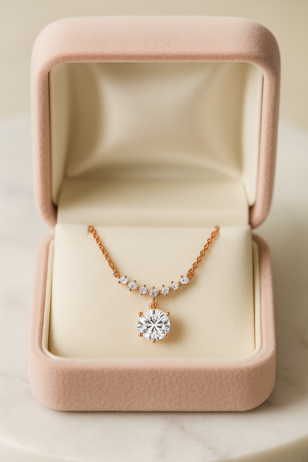 Rose Gold Plated Drop Pendant Necklace for Women – Elegant CZ Diamond Chain Design