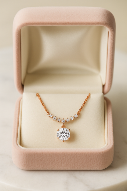 Rose Gold Plated Drop Pendant Necklace for Women – Elegant CZ Diamond Chain Design