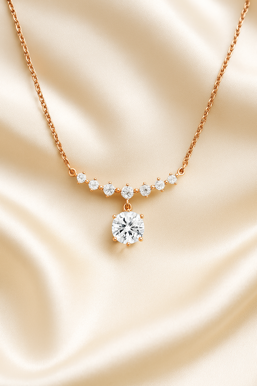 Rose Gold Plated Drop Pendant Necklace for Women – Elegant CZ Diamond Chain Design