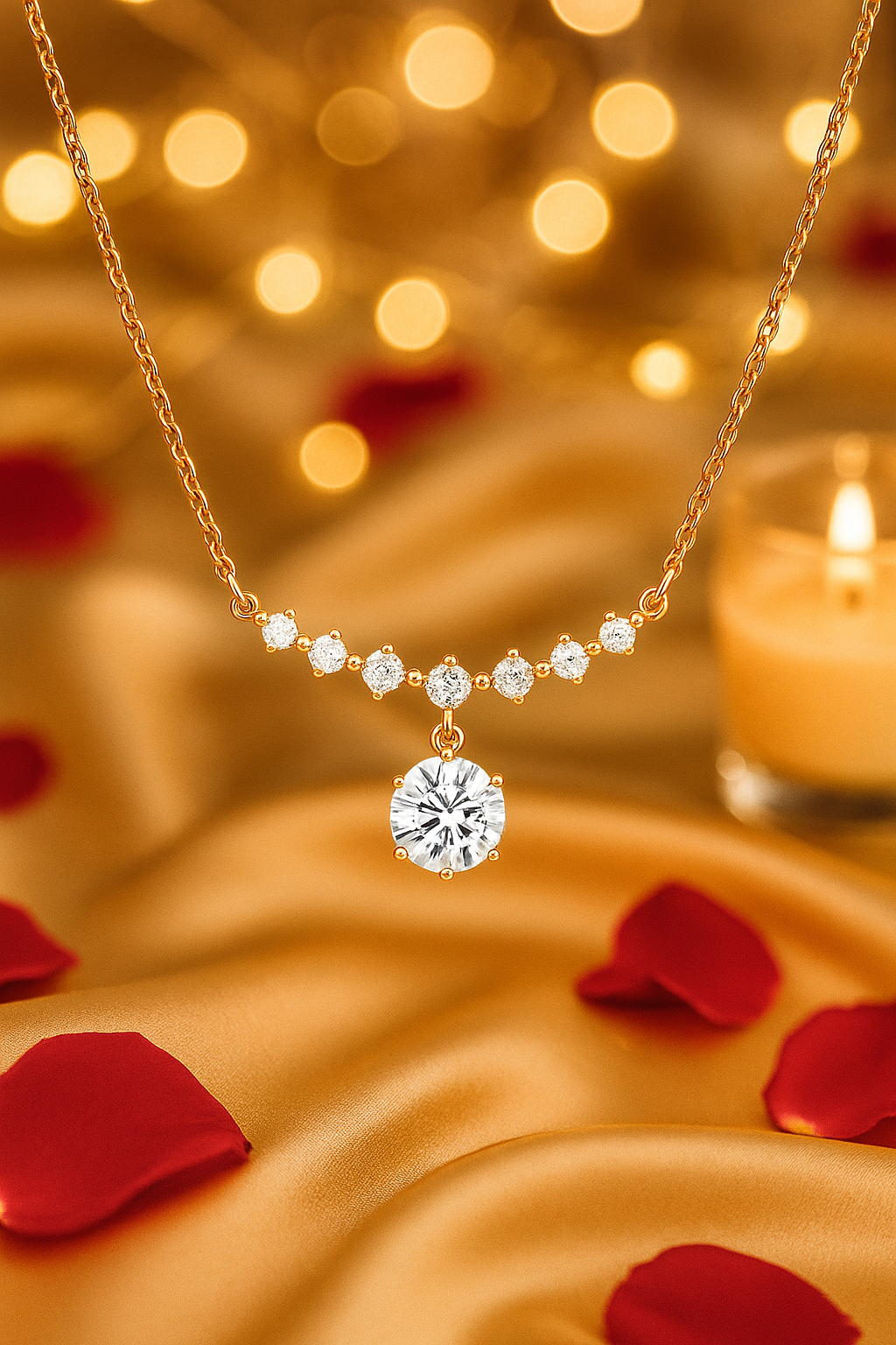 Rose Gold Plated Drop Pendant Necklace for Women – Elegant CZ Diamond Chain Design