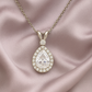 Silver Plated Teardrop Pendant Necklace for Women – Sparkling CZ Diamond Halo Design