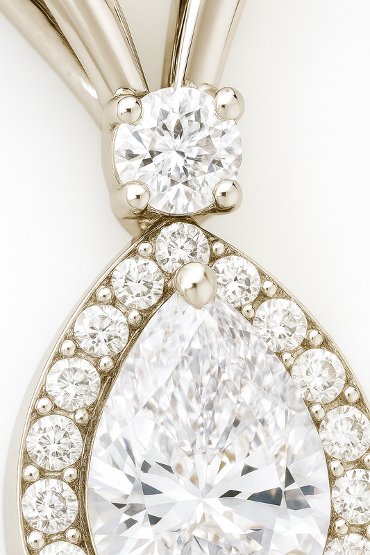 Silver Plated Teardrop Pendant Necklace for Women – Sparkling CZ Diamond Halo Design