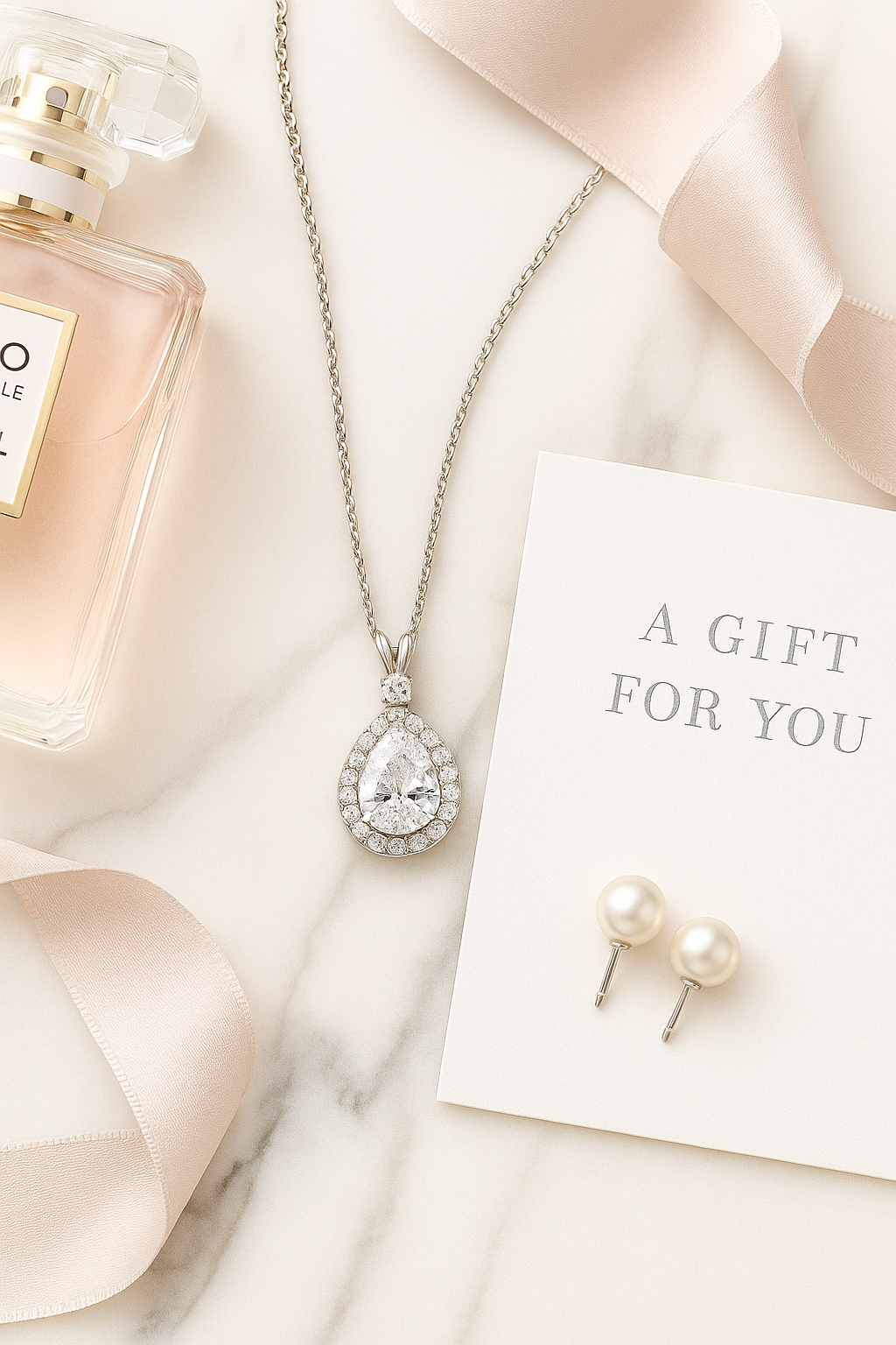 Silver Plated Teardrop Pendant Necklace for Women – Sparkling CZ Diamond Halo Design