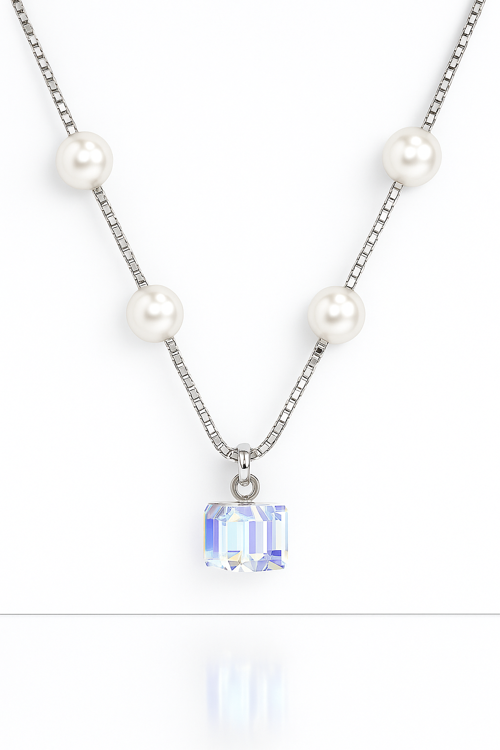 Silver Plated Pearl Chain Necklace with Crystal Pendant for Women – Elegant Party Jewelry