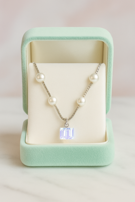 Silver Plated Pearl Chain Necklace with Crystal Pendant for Women – Elegant Party Jewelry
