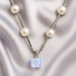 Silver Plated Pearl Chain Necklace with Crystal Pendant for Women – Elegant Party Jewelry
