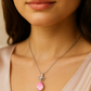 Silver Plated Pink Teardrop Pendant Necklace for Women – Elegant Bow Design with CZ Stones