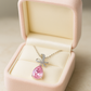Silver Plated Pink Teardrop Pendant Necklace for Women – Elegant Bow Design with CZ Stones