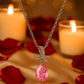Silver Plated Pink Teardrop Pendant Necklace for Women – Elegant Bow Design with CZ Stones