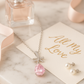 Silver Plated Pink Teardrop Pendant Necklace for Women – Elegant Bow Design with CZ Stones