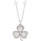 Clover Design Pearl and Zircon Pendant Necklace for Women 925 Silver Finish Elegant Lucky Charm Chain