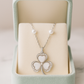 Clover Design Pearl and Zircon Pendant Necklace for Women 925 Silver Finish Elegant Lucky Charm Chain