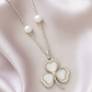 Clover Design Pearl and Zircon Pendant Necklace for Women 925 Silver Finish Elegant Lucky Charm Chain