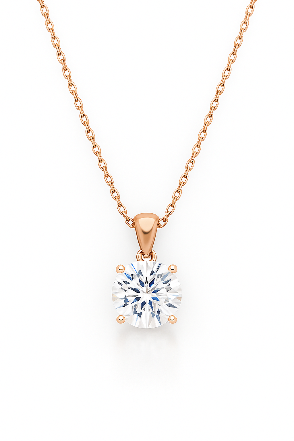 Rose Gold Plated Solitaire Pendant Necklace for Women – Elegant Round CZ Stone Chain