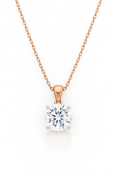 Rose Gold Plated Solitaire Pendant Necklace for Women – Elegant Round CZ Stone Chain