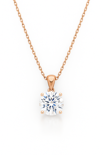 Rose Gold Plated Solitaire Pendant Necklace for Women – Elegant Round CZ Stone Chain