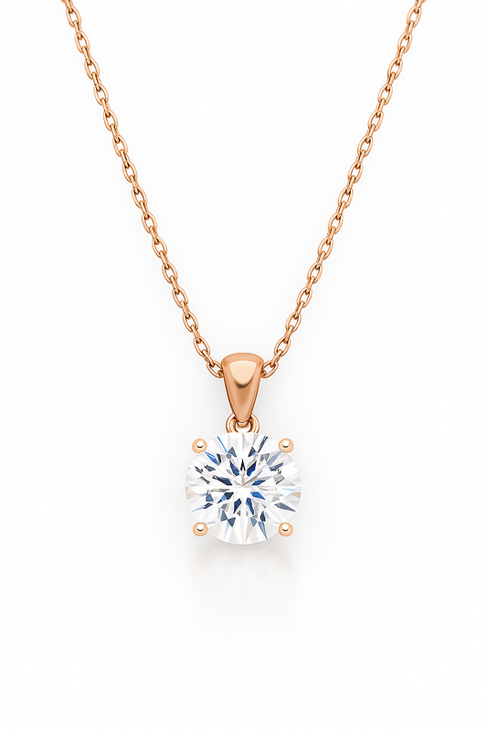 Rose Gold Plated Solitaire Pendant Necklace for Women – Elegant Round CZ Stone Chain