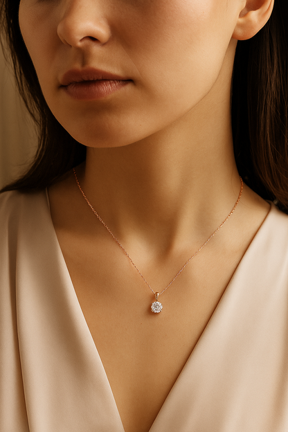 Rose Gold Plated Solitaire Pendant Necklace for Women – Elegant Round CZ Stone Chain