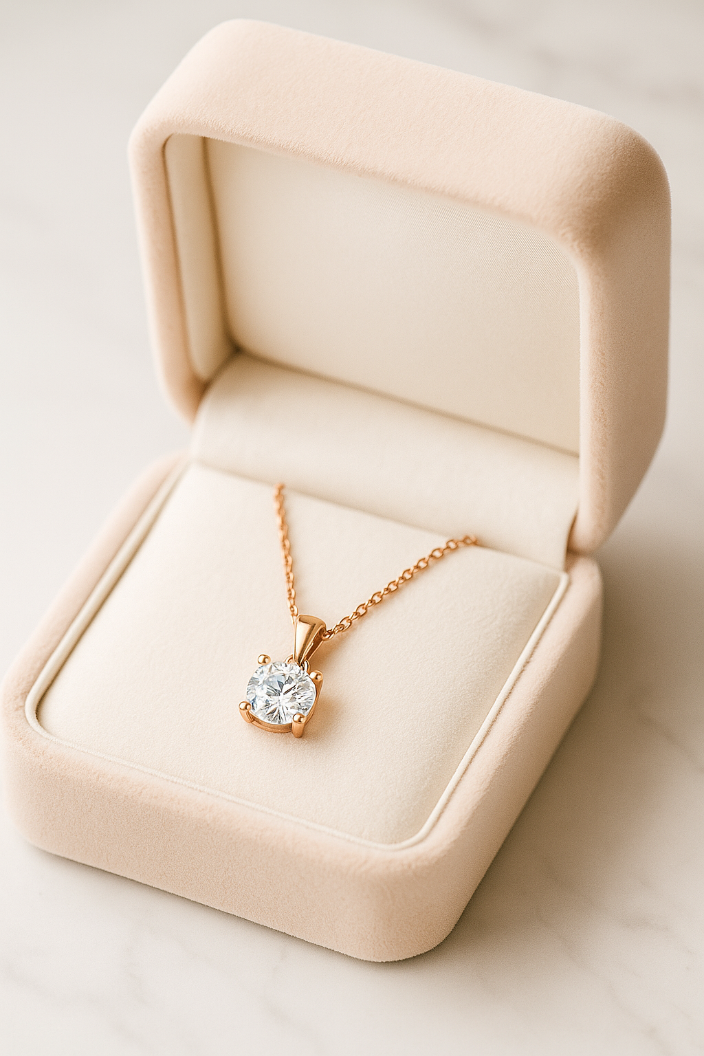 Rose Gold Plated Solitaire Pendant Necklace for Women – Elegant Round CZ Stone Chain