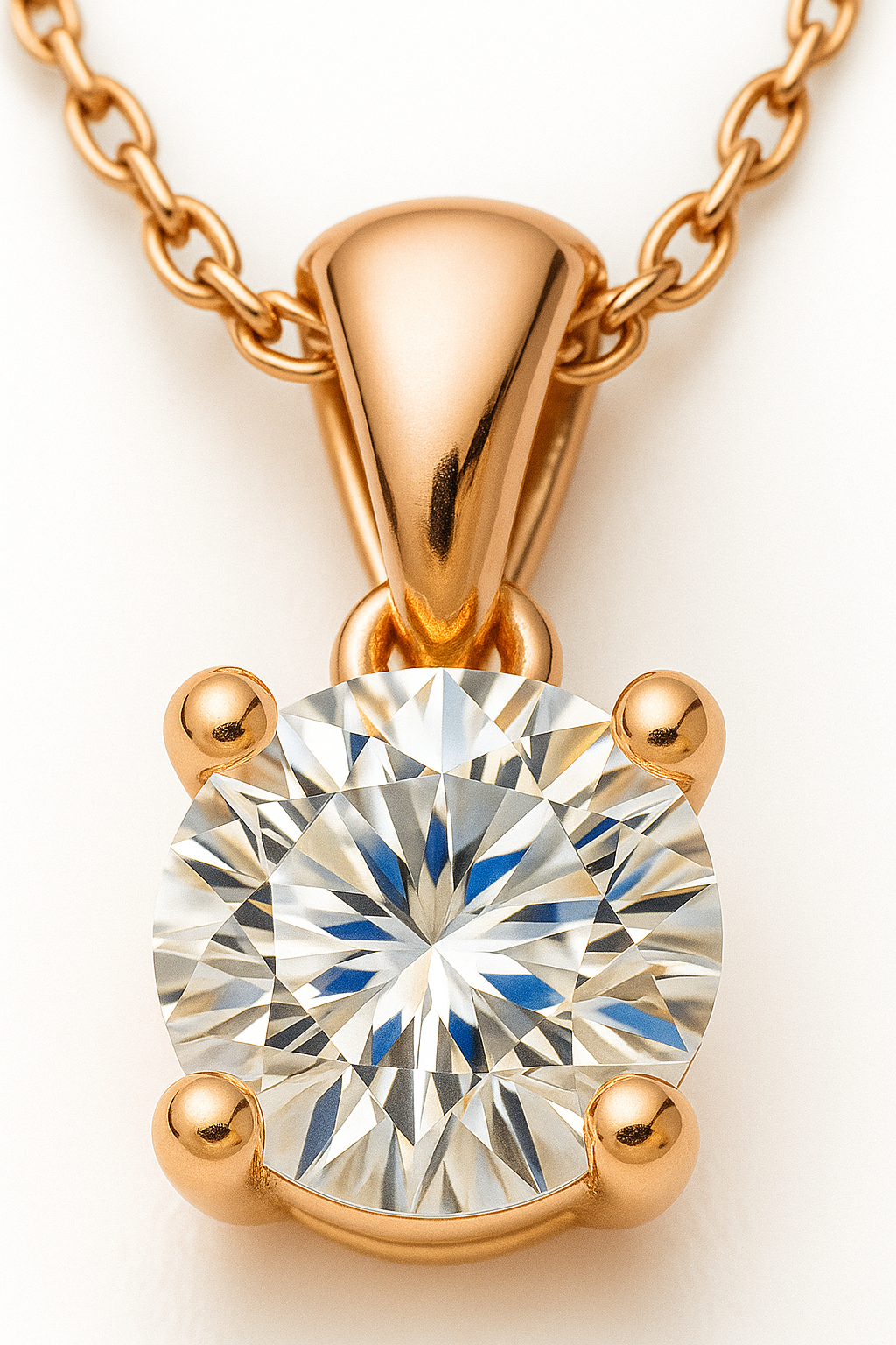 Rose Gold Plated Solitaire Pendant Necklace for Women – Elegant Round CZ Stone Chain