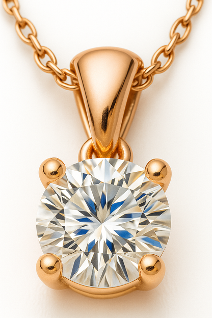 Rose Gold Plated Solitaire Pendant Necklace for Women – Elegant Round CZ Stone Chain