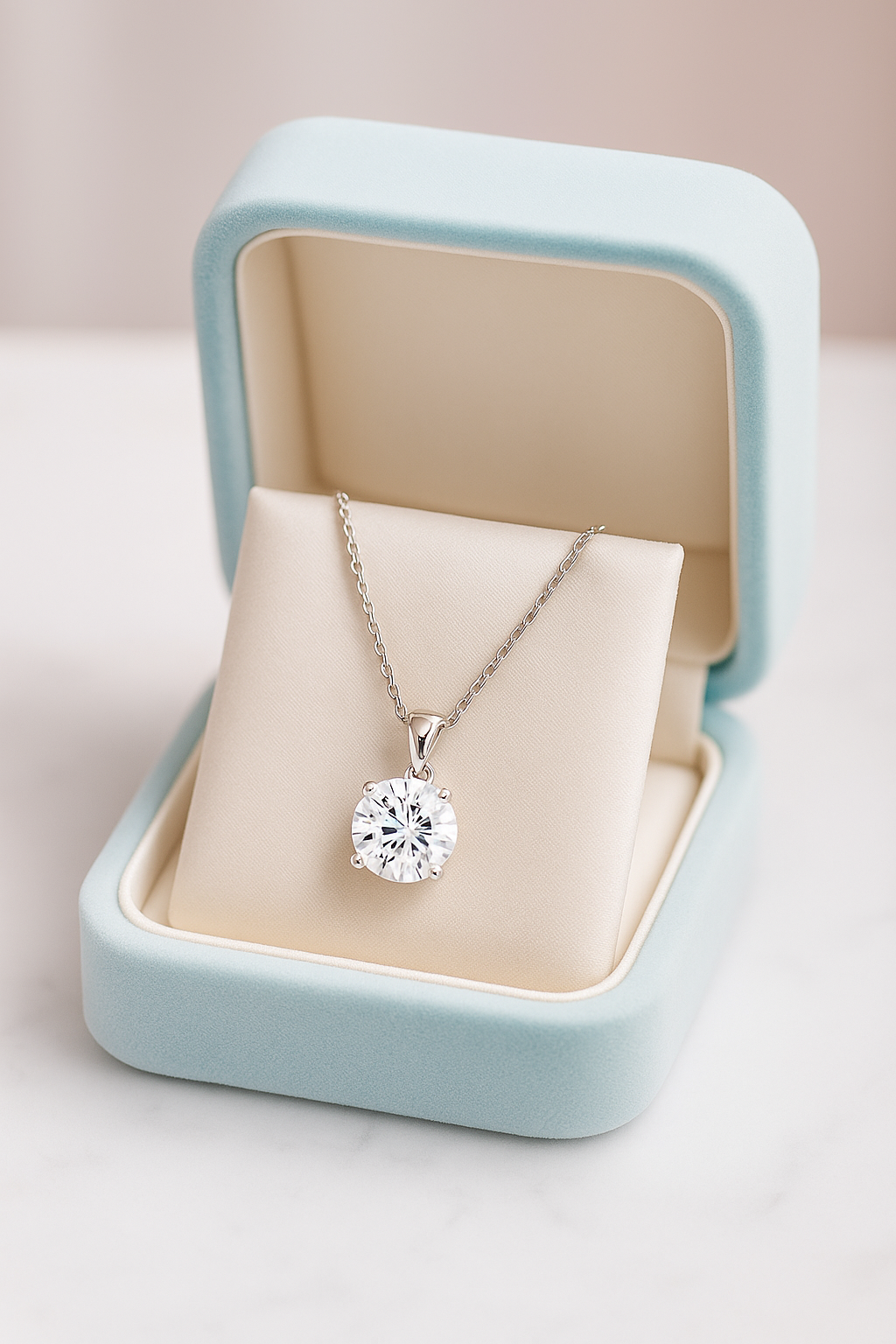 Rose Gold Plated Solitaire Pendant Necklace for Women – Elegant Round CZ Stone Chain