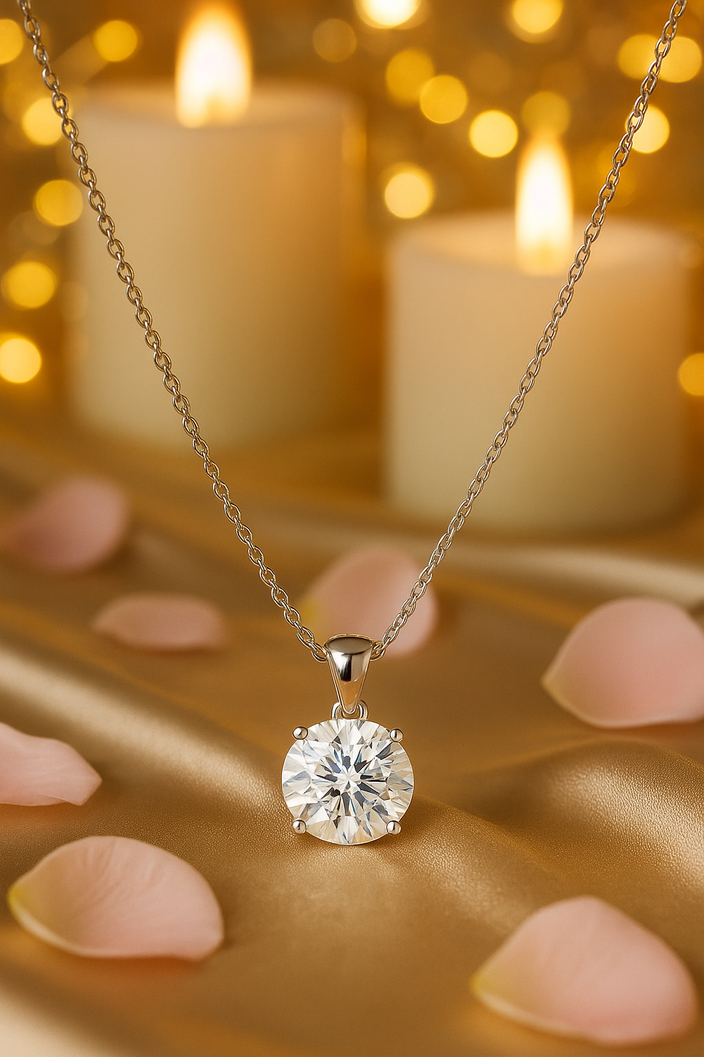 Rose Gold Plated Solitaire Pendant Necklace for Women – Elegant Round CZ Stone Chain