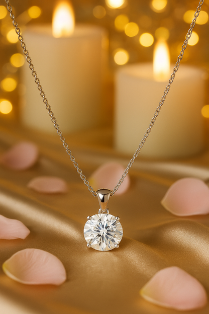 Rose Gold Plated Solitaire Pendant Necklace for Women – Elegant Round CZ Stone Chain