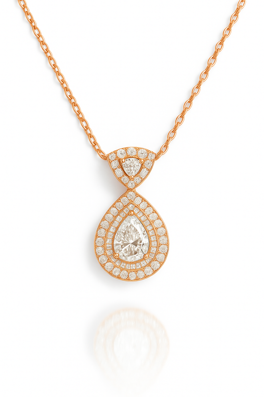 Rose Gold Plated Teardrop Pendant Necklace for Women – Luxury CZ Diamond Design