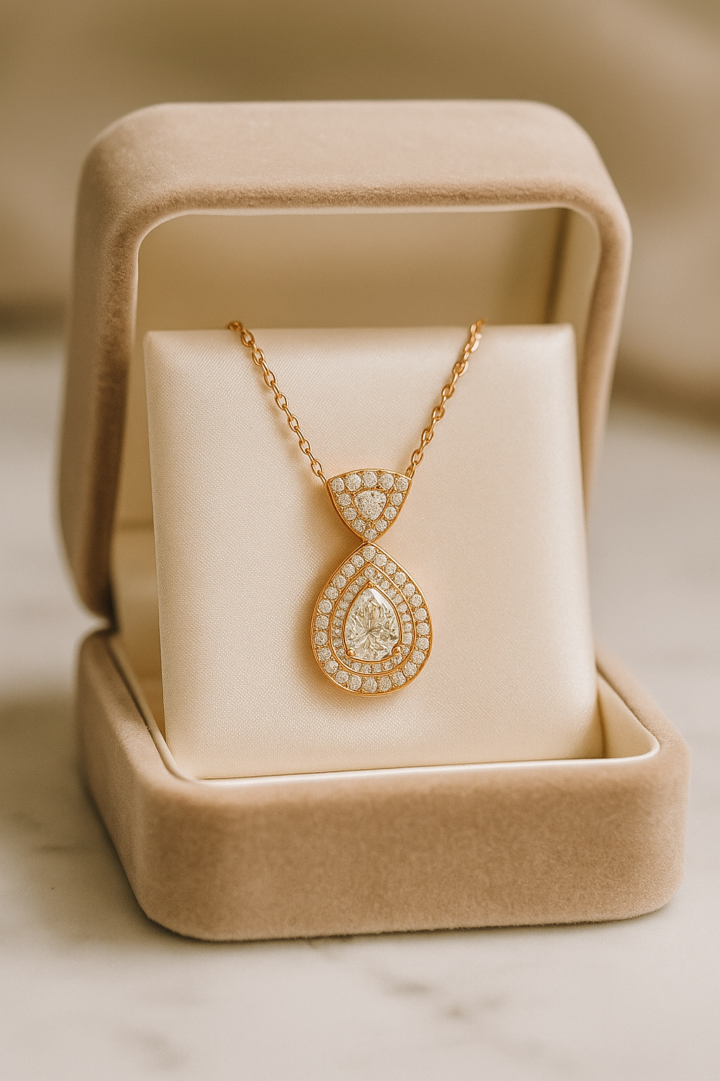 Rose Gold Plated Teardrop Pendant Necklace for Women – Luxury CZ Diamond Design